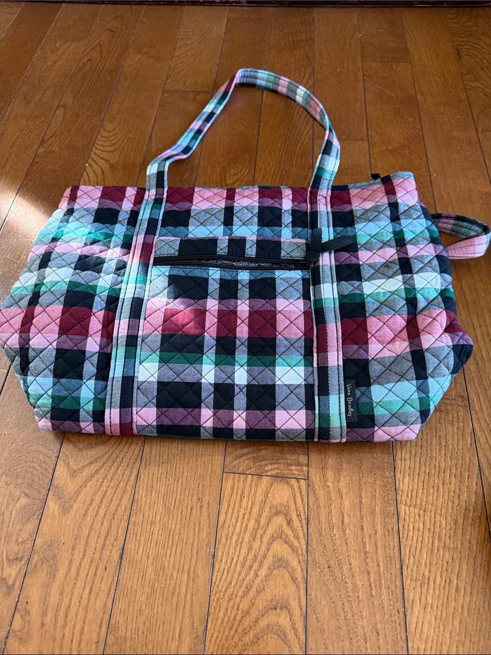Vera Bradley Quilted Plaid Tote in Pink, Teal & Black